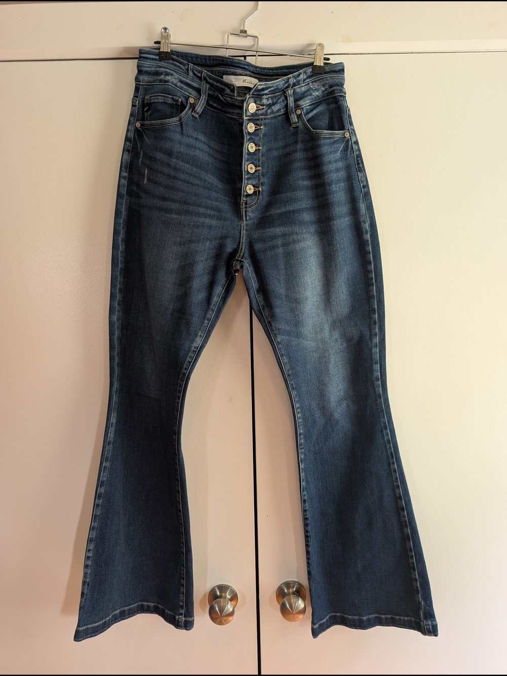 KanCan Dark Blue High-Rise Flare Jeans with Button Fly